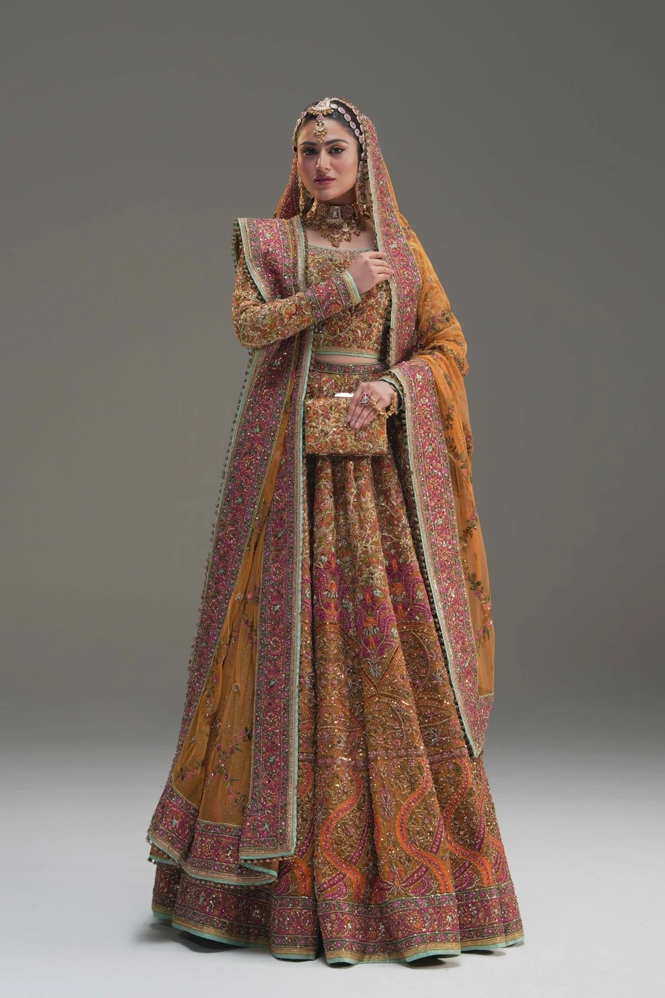 Fahad Hussayn | 3 Piece Unstitched Yellow Net Lehenga Choli | Naugul