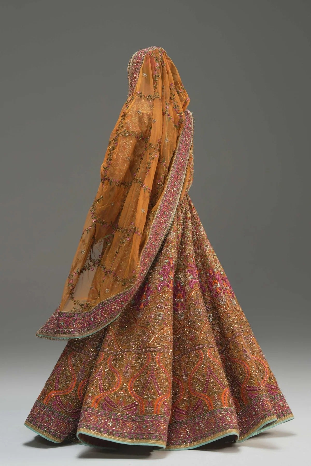 Fahad Hussayn | 3 Piece Unstitched Yellow Net Lehenga Choli | Naugul