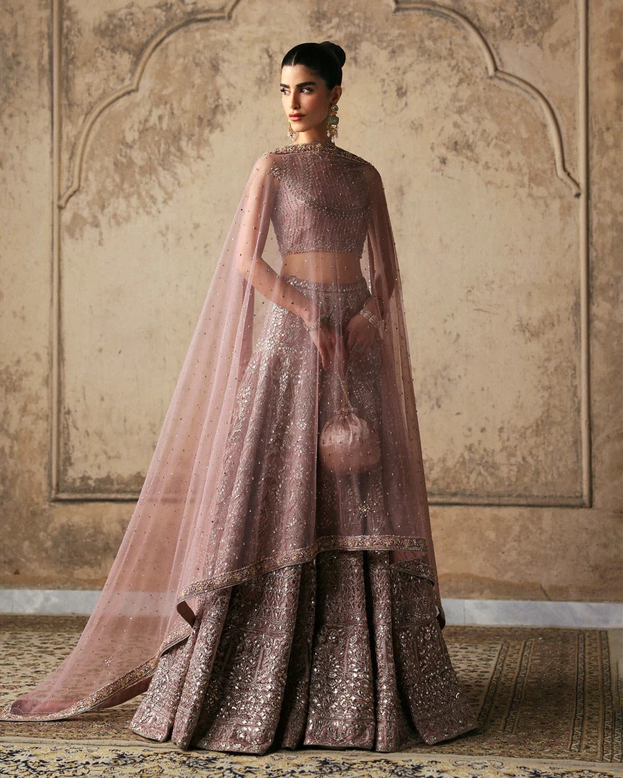 Faiza Saqlain | 3 Piece Unstitched Embroidered Net Lehenga | Prenia