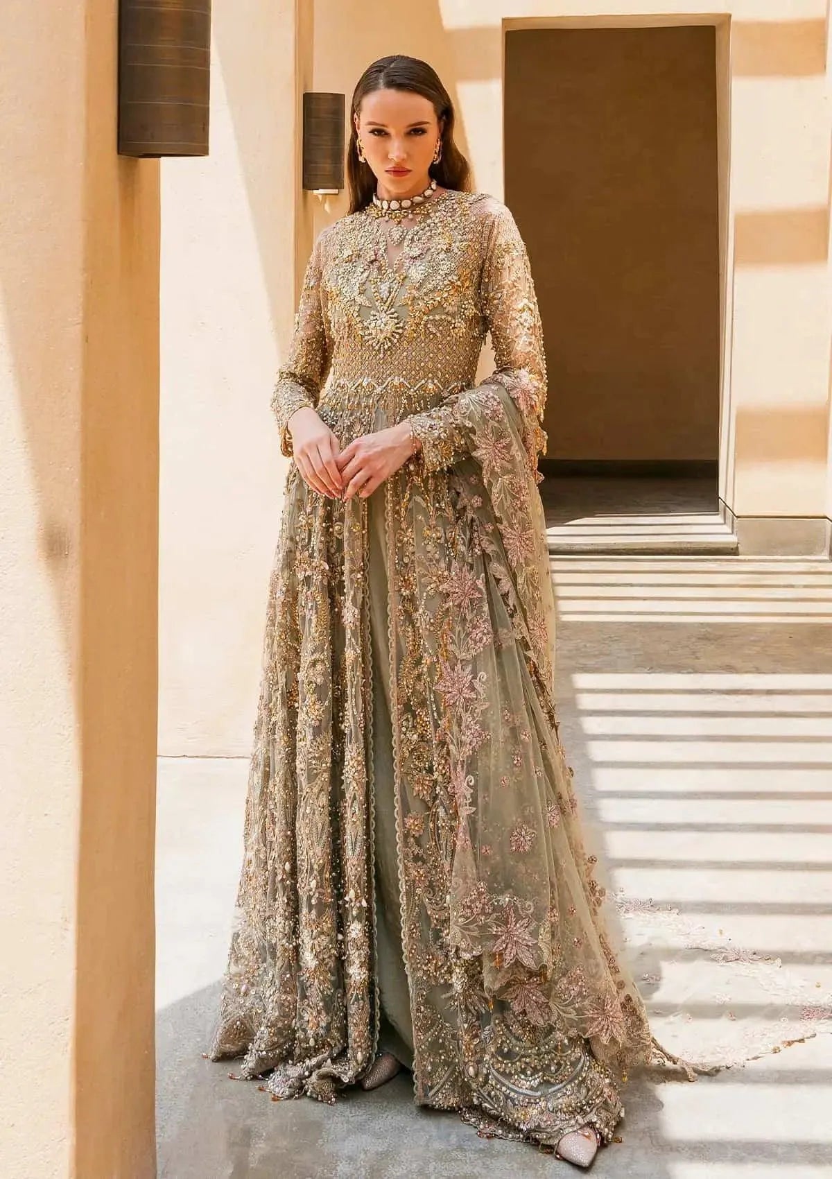 Elaf Premium | 3 Piece Unstitched Embroidered Poly Net Hand Embellished | EEB-08 RANIA