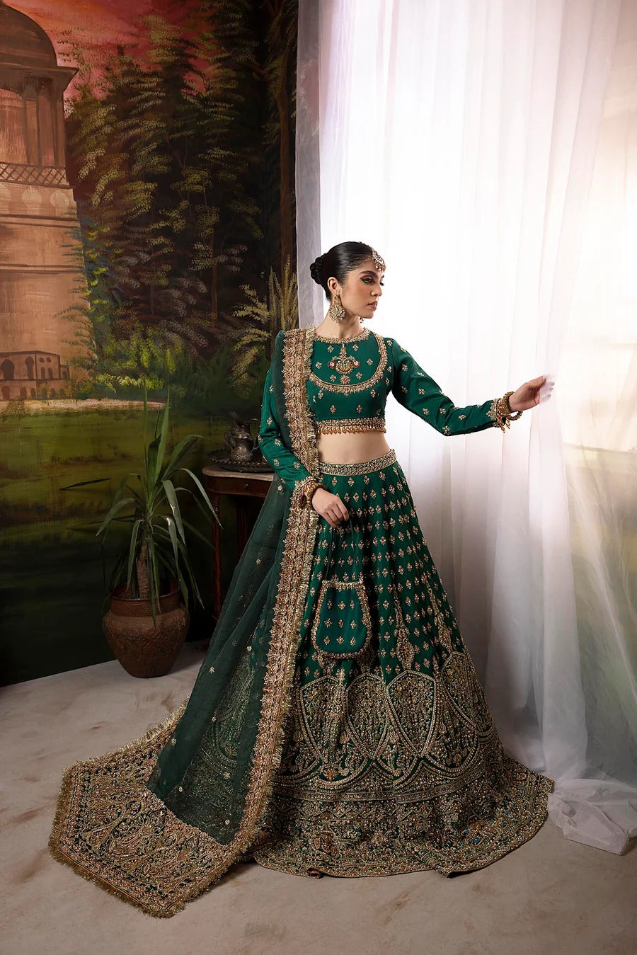 Nuriyaa | Green Lehnga Choli in Koren Raw Silk | Kiara