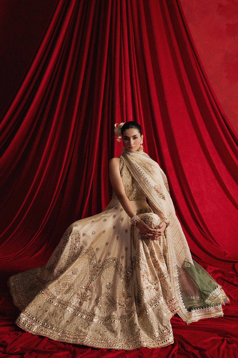 MNR | 3 Piece Unstitched Embroidered Silk Choli Lehenga | Mahjabeen