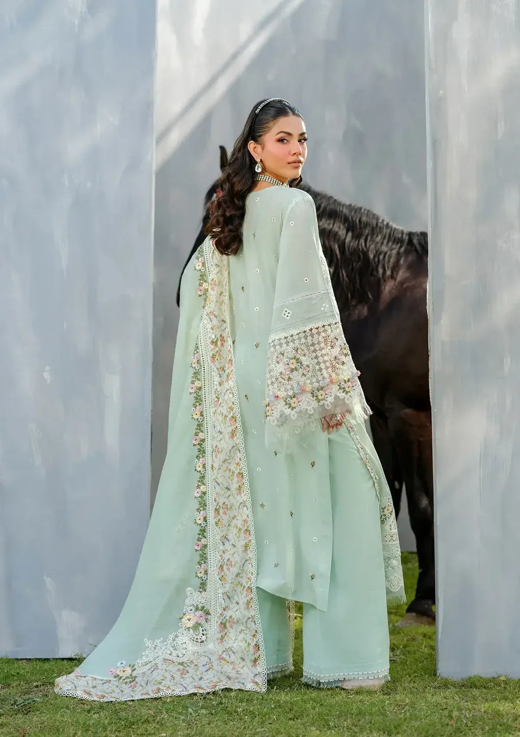 Elaf Premium | 3 Piece Unstitched Embroidered Lawn | ELH-4B FROSTEL