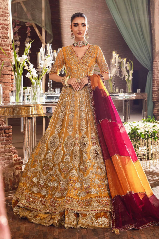 Maria B. | Unstitched Golden Glory Velvet with Embroidered Net | Gold