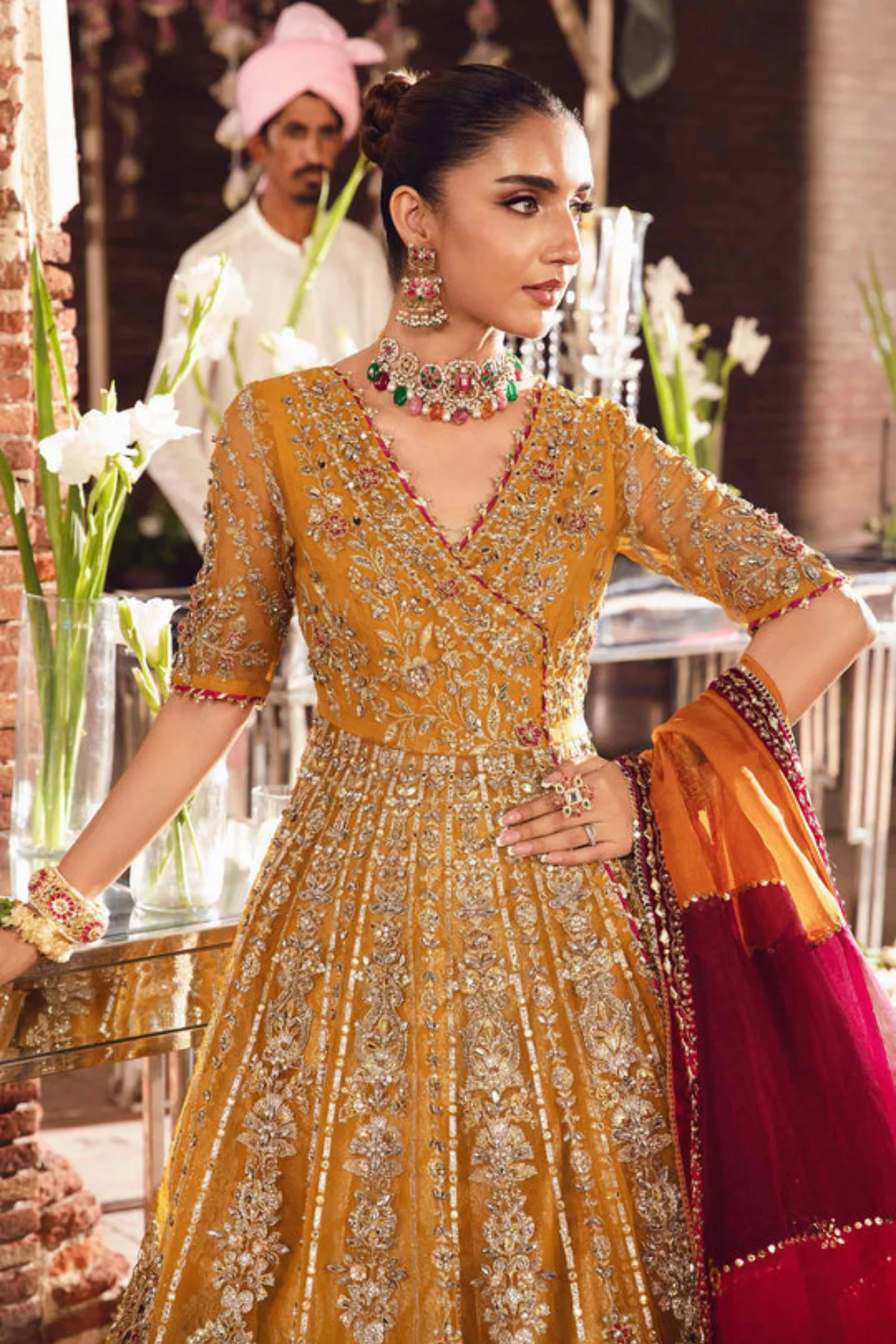 Maria B. | Unstitched Golden Glory Velvet with Embroidered Net | Gold
