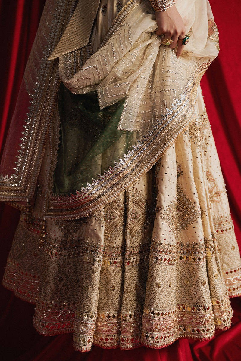 MNR | 3 Piece Unstitched Embroidered Silk Choli Lehenga | Mahjabeen