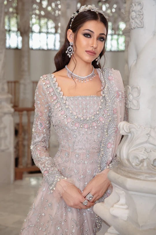 Maria B. | 3 Piece Unstitched Embroidered Organza Couture |Pale Pink MC-042