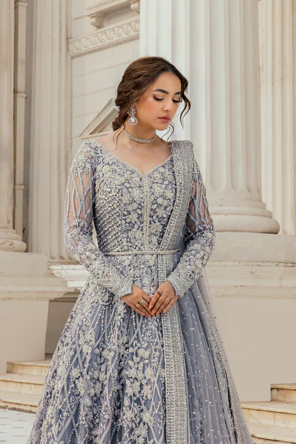 Erum Khan | 3 Piece Unstitched Net Bridal Outfit | Moonlit Majesty