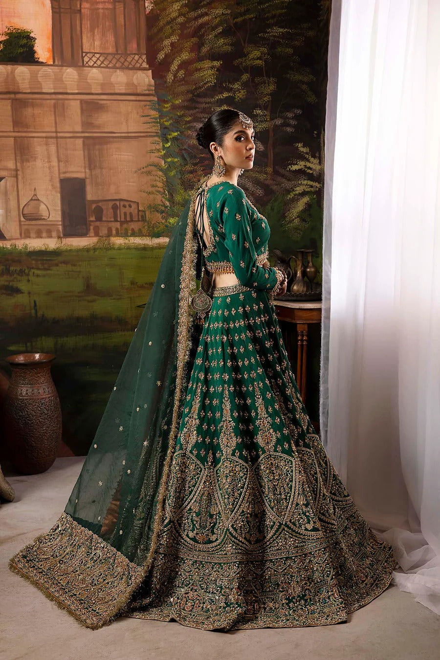 Nuriyaa | Green Lehnga Choli in Koren Raw Silk | Kiara