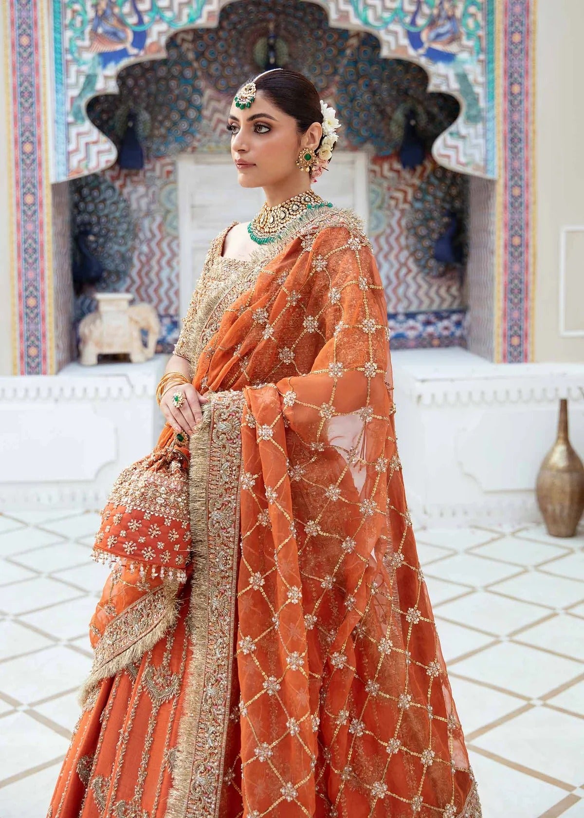 Kanwal Malik | Embroidered Orange Rawsilk Choli Lehnga | Kesar