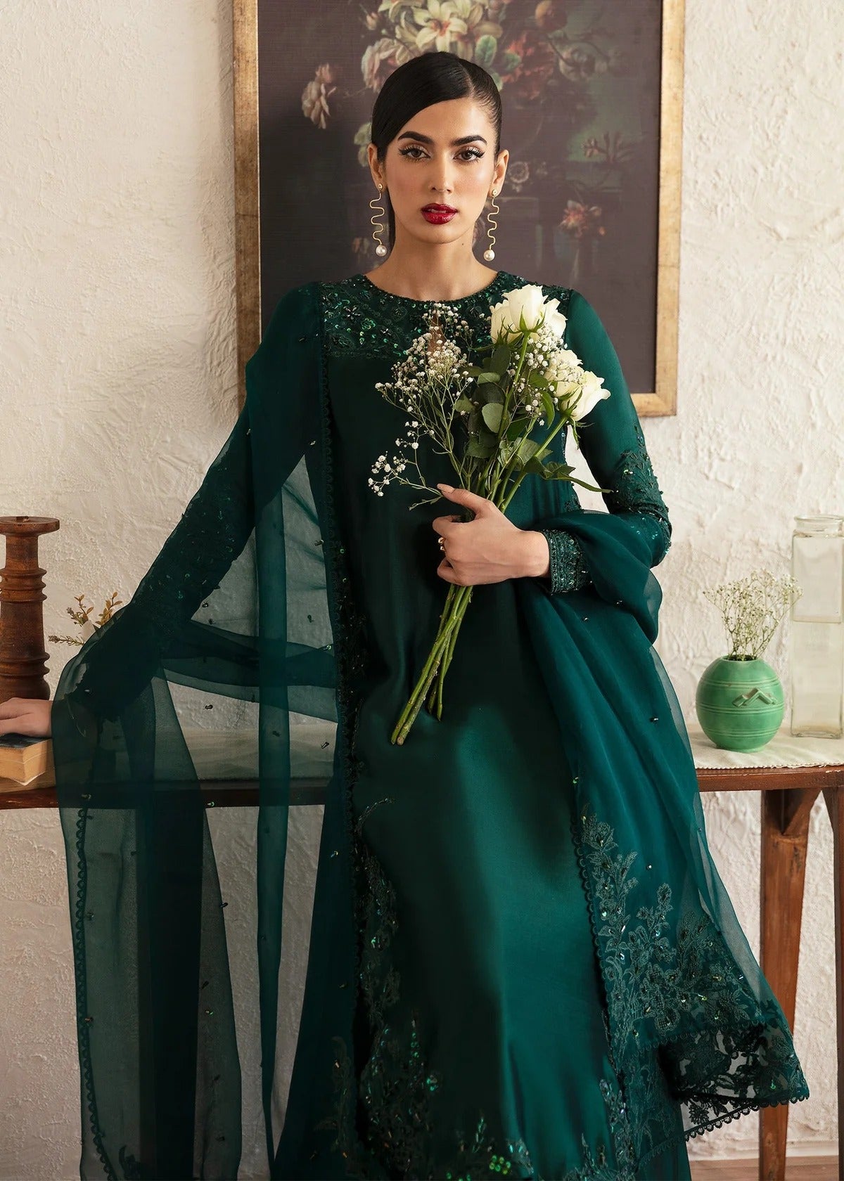 Kanwal Malik | 3 Piece Unstitched Embroidered Tissue Silk | Neva