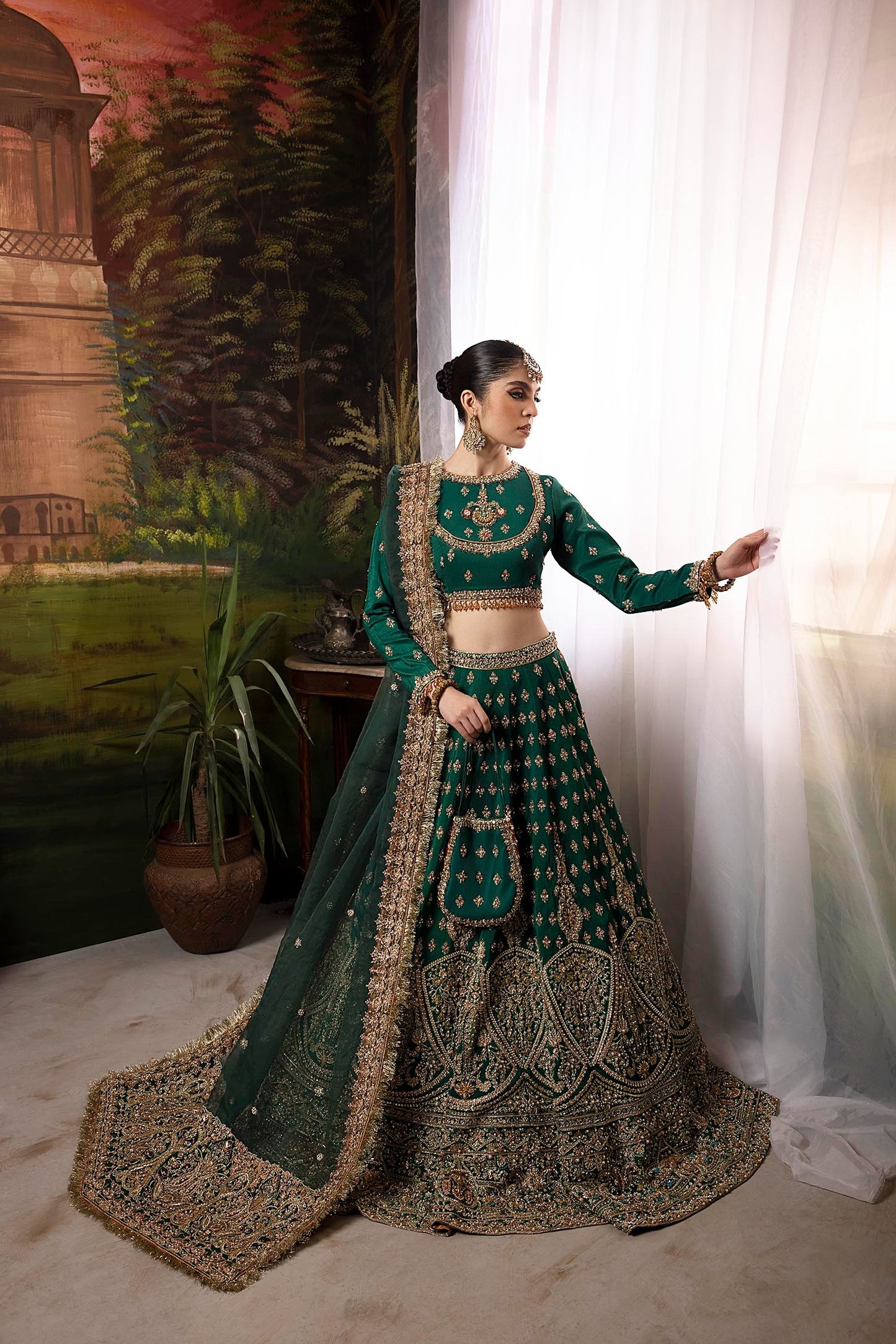 Nuriyaa | Green Lehnga Choli in Koren Raw Silk | Kiara