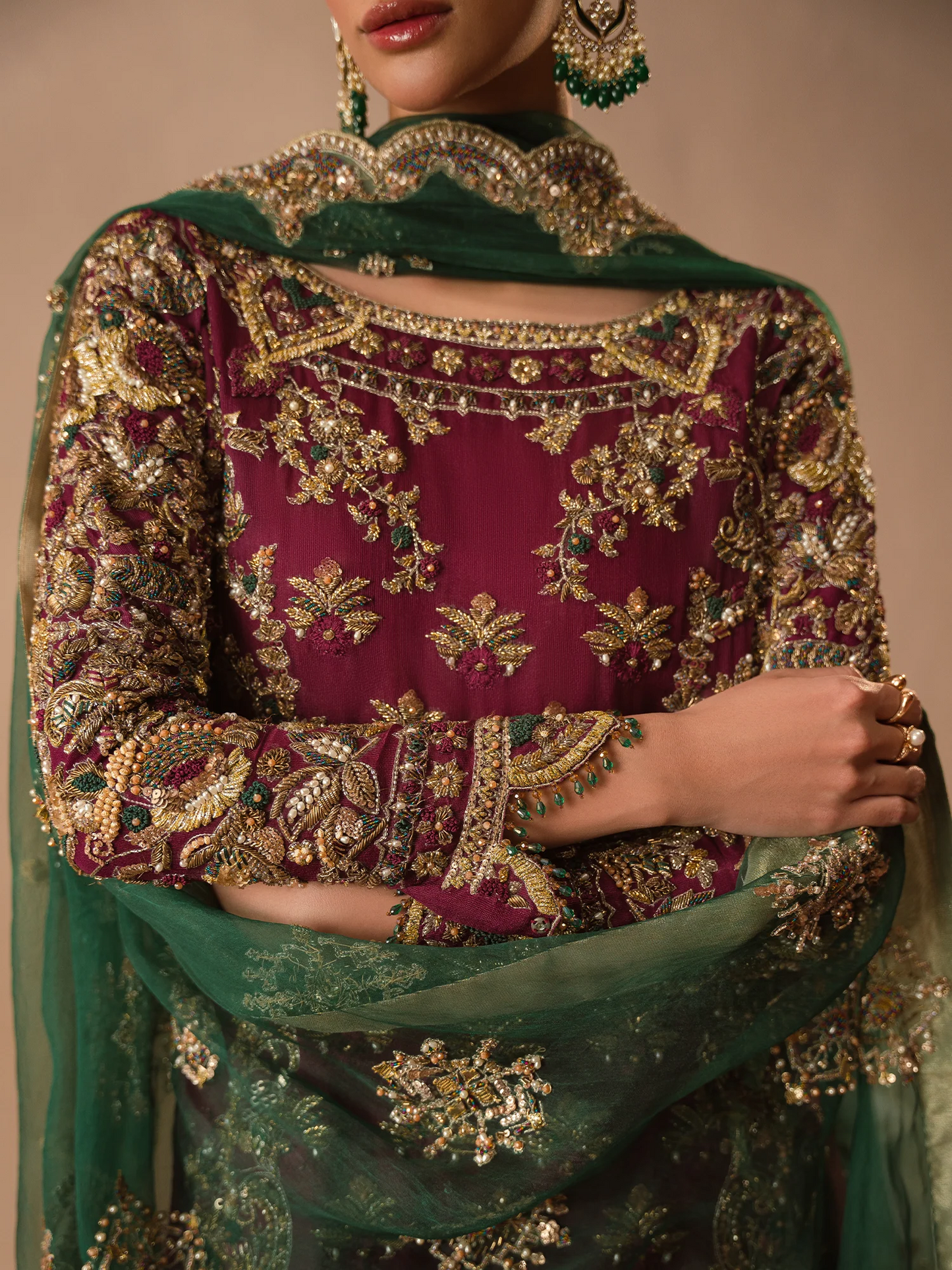 Abeera Usman | 3 Piece Unstitched Embroidered Organza | Burgundy Dusk