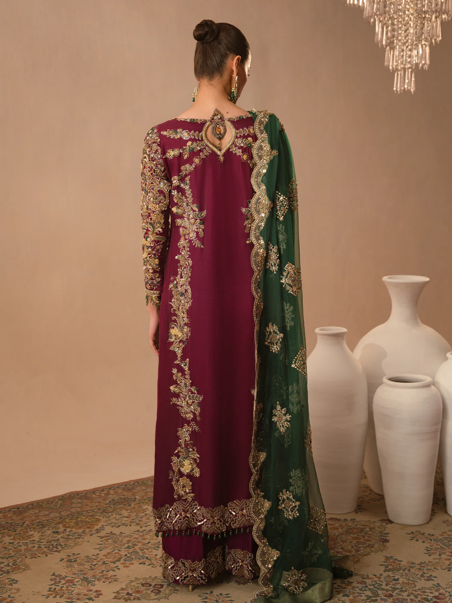 Abeera Usman | 3 Piece Unstitched Embroidered Organza | Burgundy Dusk