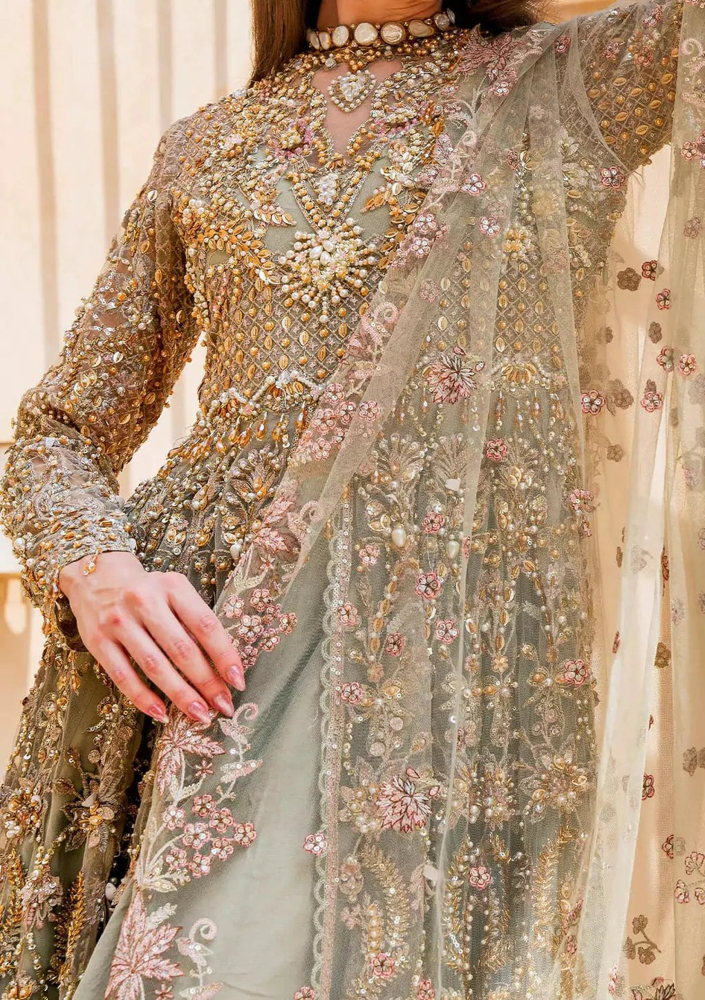 Elaf Premium | 3 Piece Unstitched Embroidered Poly Net Hand Embellished | EEB-08 RANIA