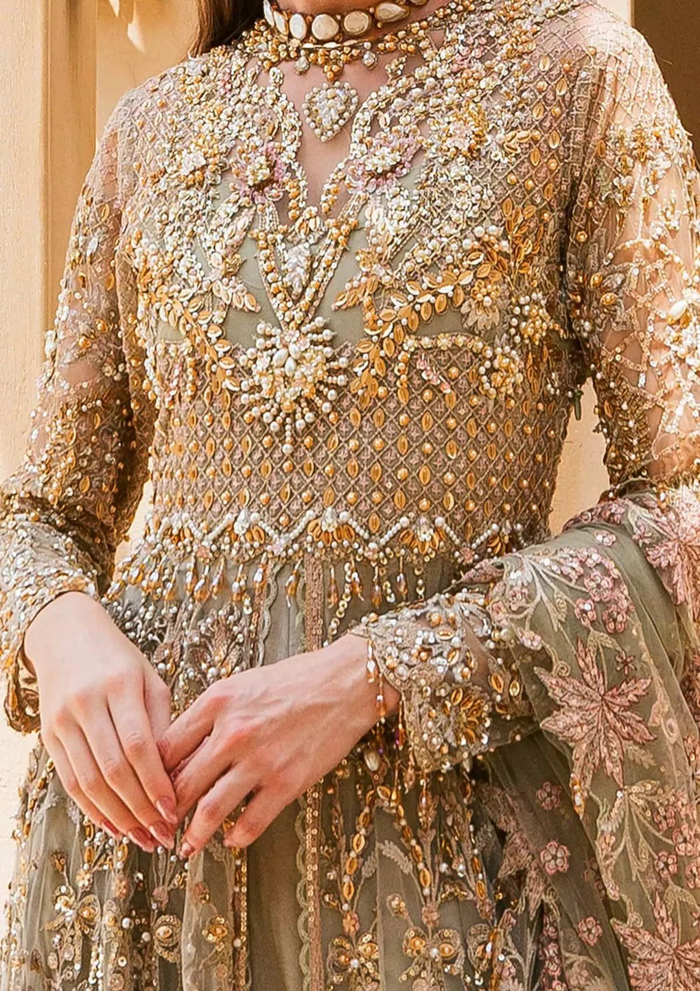 Elaf Premium | 3 Piece Unstitched Embroidered Poly Net Hand Embellished | EEB-08 RANIA