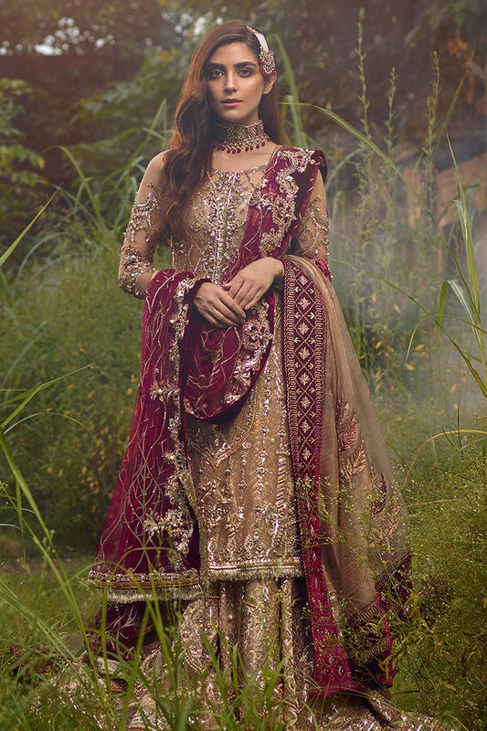 MNR | 3 Piece Unstitched Embroidered Zari Sharara | Zaar Bakht