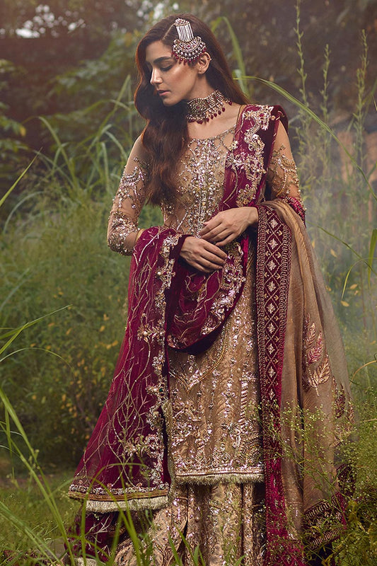 MNR | 3 Piece Unstitched Embroidered Zari Sharara | Zaar Bakht
