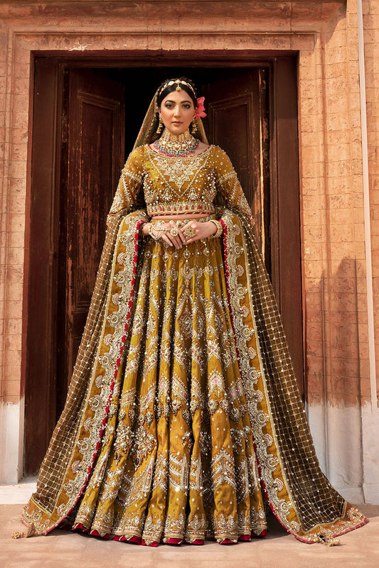 MNR Mohsin Naveed Ranjha | Embroidered and Embellished Mustard Bridal Lehnga | KesarMahal FRS-199