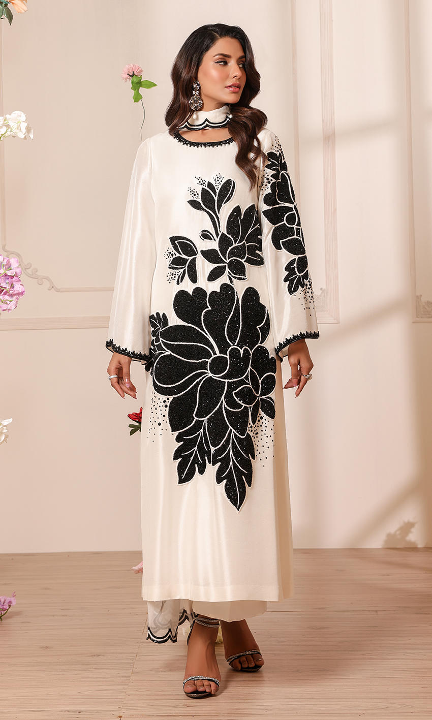 Nomi Ansari | 3 Piece Unstitched Embroidered Raw Silk | NALP24-24