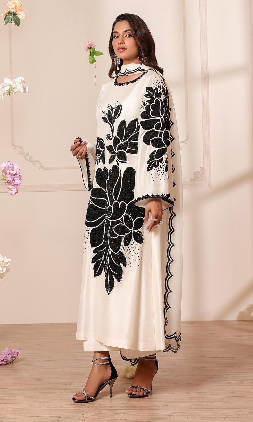Nomi Ansari | 3 Piece Unstitched Embroidered Raw Silk | NALP24-24