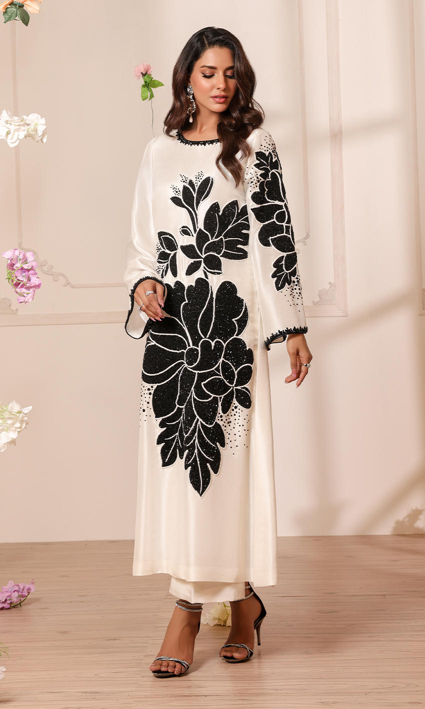 Nomi Ansari | 3 Piece Unstitched Embroidered Raw Silk | NALP24-24