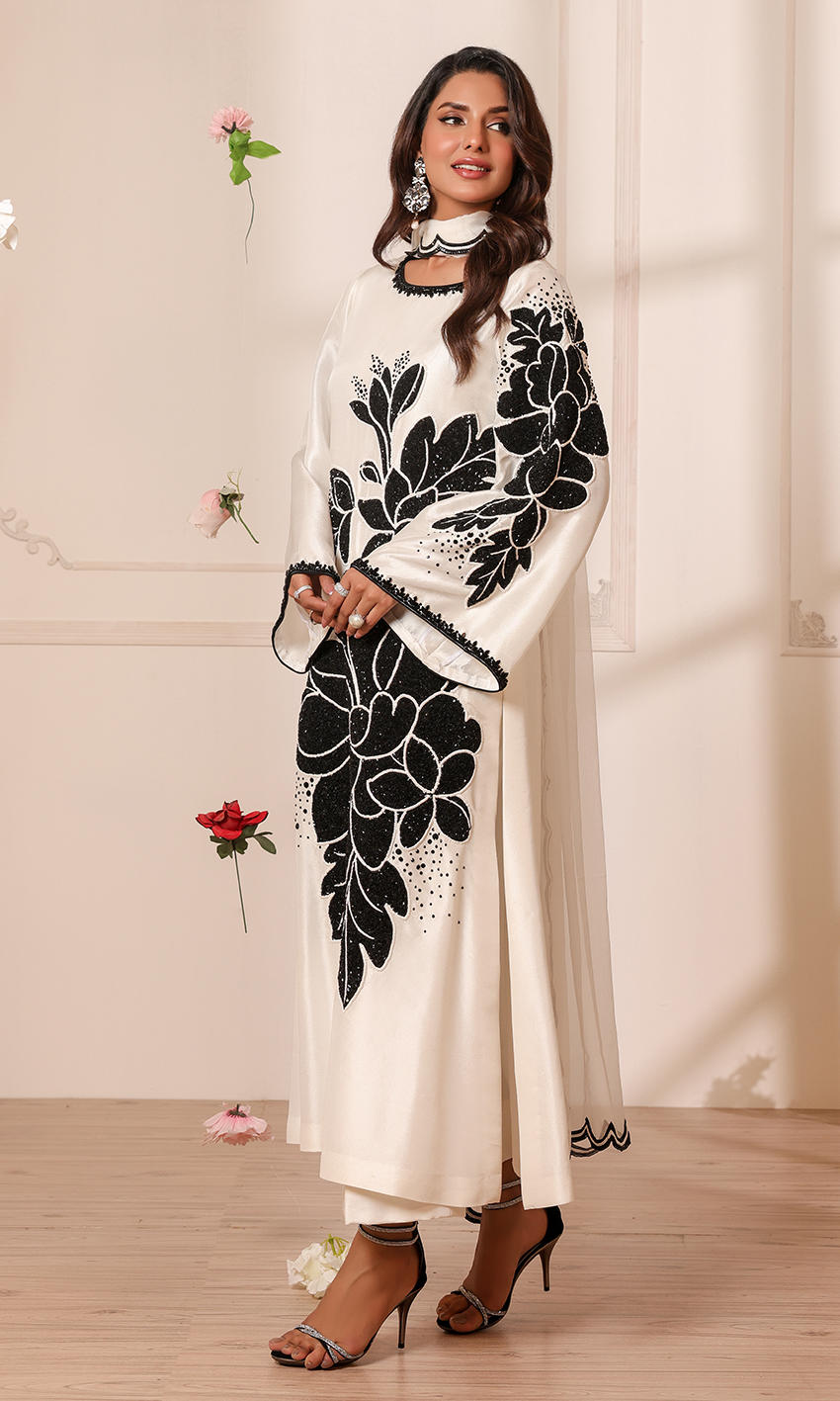 Nomi Ansari | 3 Piece Unstitched Embroidered Raw Silk | NALP24-24