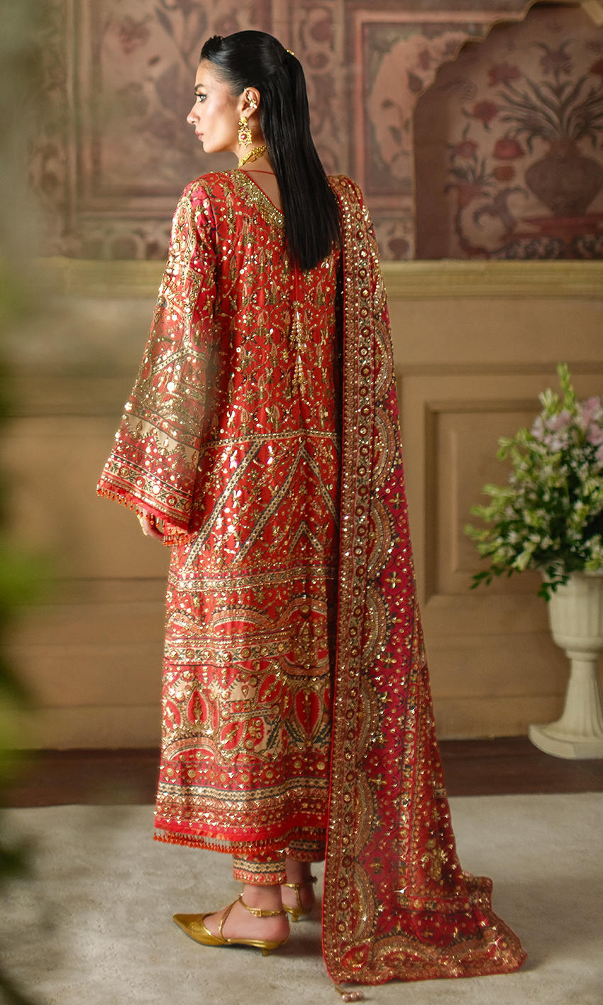 Nomi Ansari | 3 Piece Unstitched Embroidered Silk | Crimson Tale
