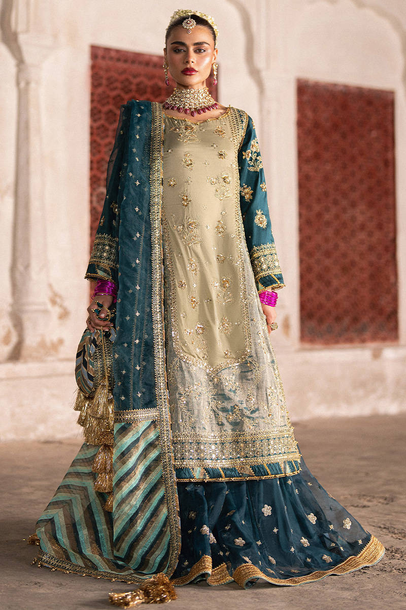 MNR | 3 Piece Unstitched Embroidered Tissue Silk | Lehar
