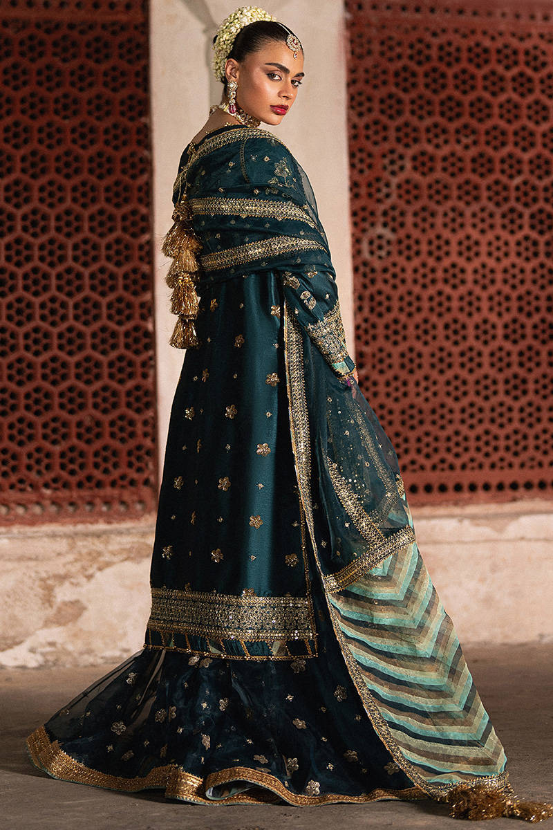 MNR | 3 Piece Unstitched Embroidered Tissue Silk | Lehar