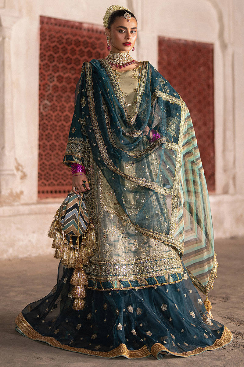 MNR | 3 Piece Unstitched Embroidered Tissue Silk | Lehar