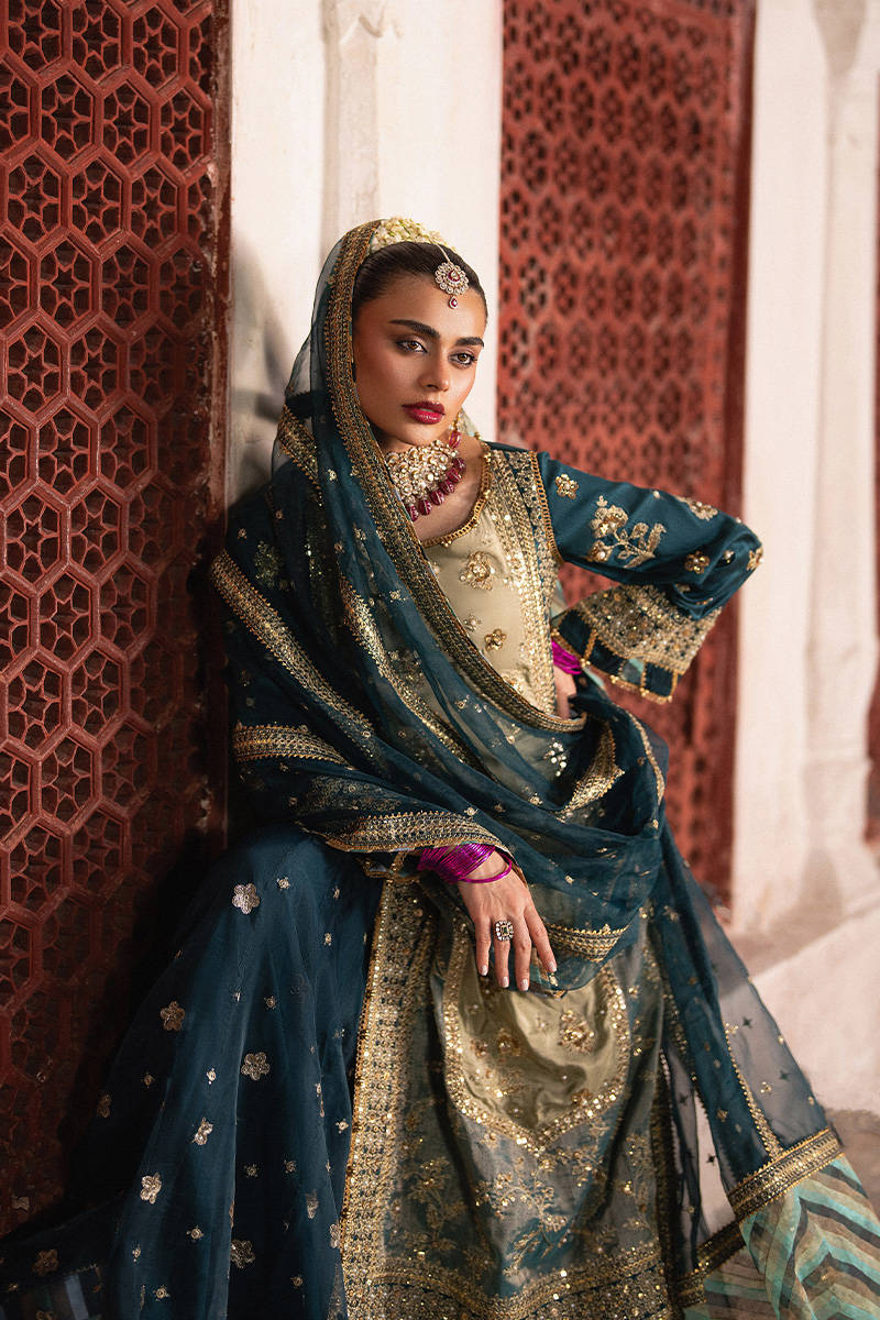 MNR | 3 Piece Unstitched Embroidered Tissue Silk | Lehar
