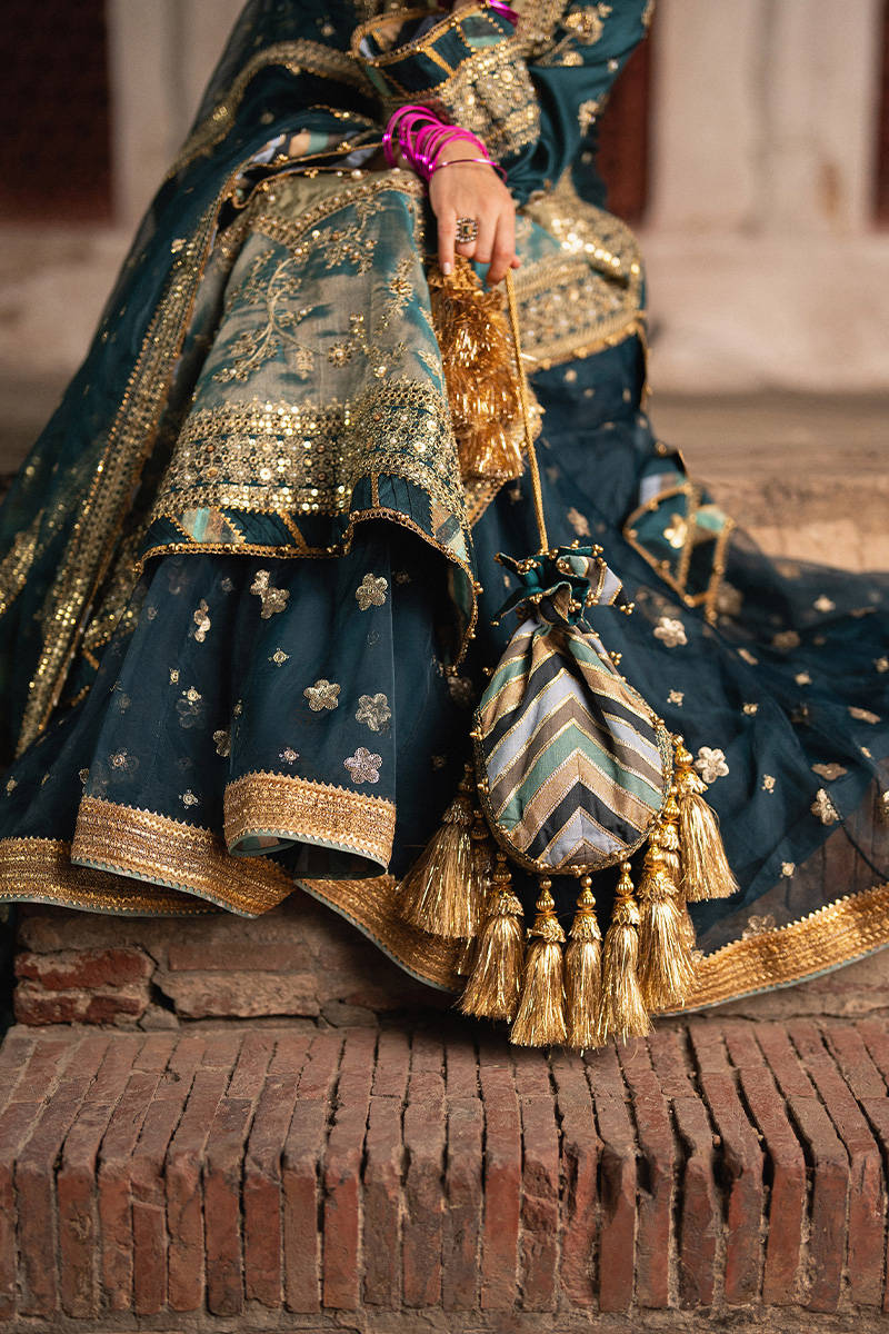 MNR | 3 Piece Unstitched Embroidered Tissue Silk | Lehar