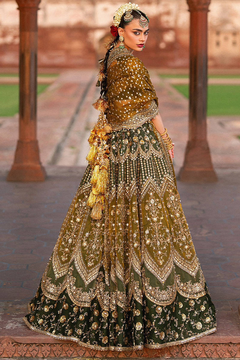 MNR | 3 Piece Unstitched Embroidered Raw Silk Lehenga | Afsana