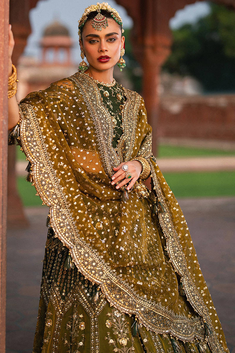 MNR | 3 Piece Unstitched Embroidered Raw Silk Lehenga | Afsana