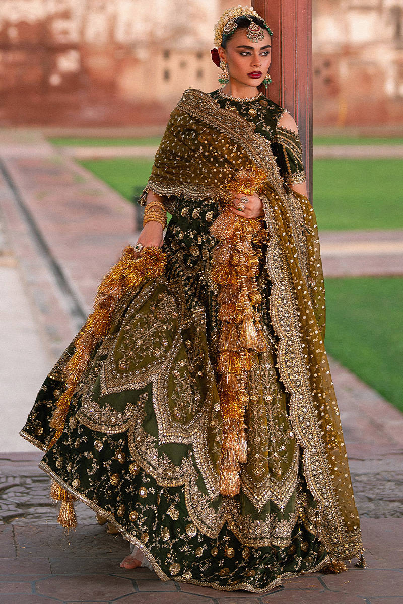 MNR | 3 Piece Unstitched Embroidered Raw Silk Lehenga | Afsana
