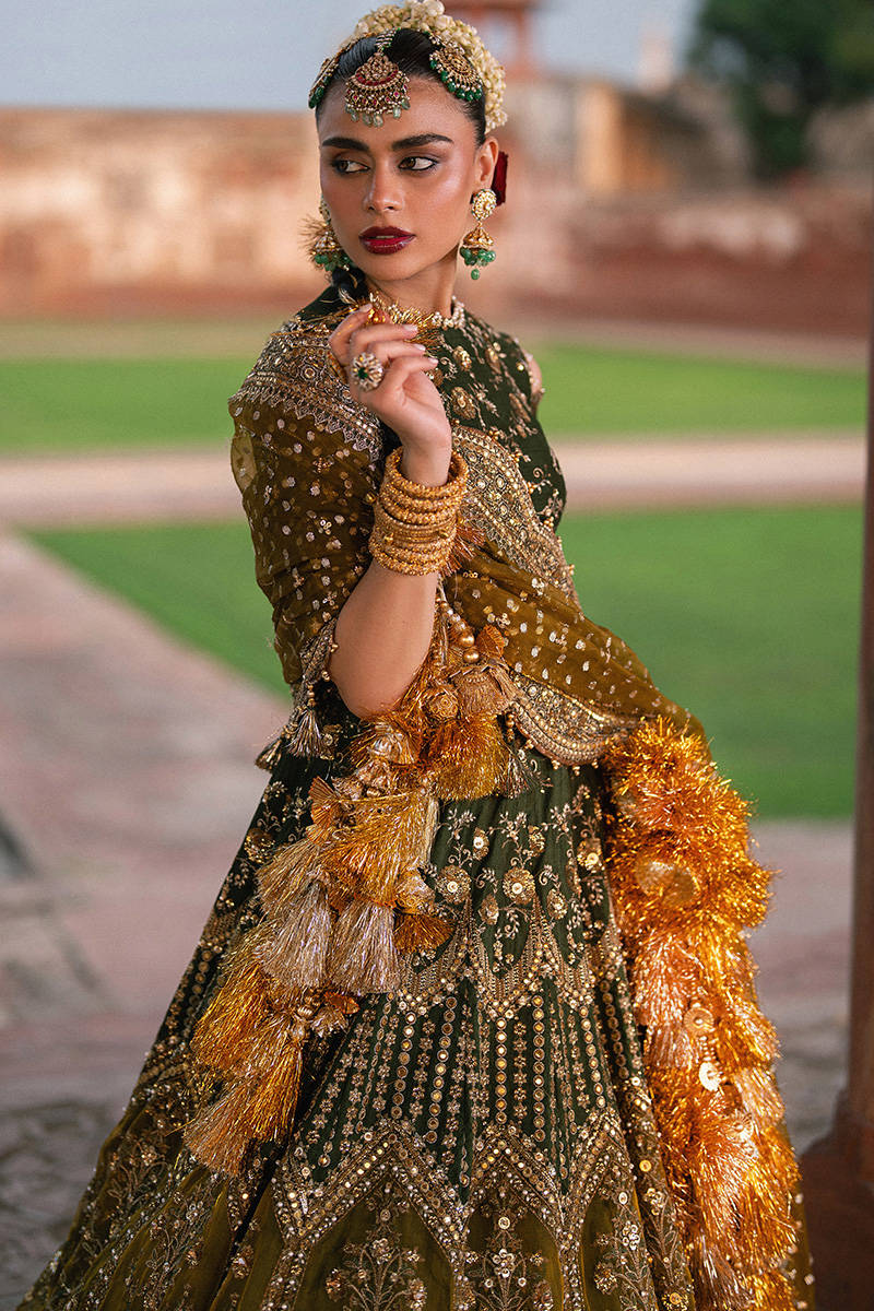 MNR | 3 Piece Unstitched Embroidered Raw Silk Lehenga | Afsana