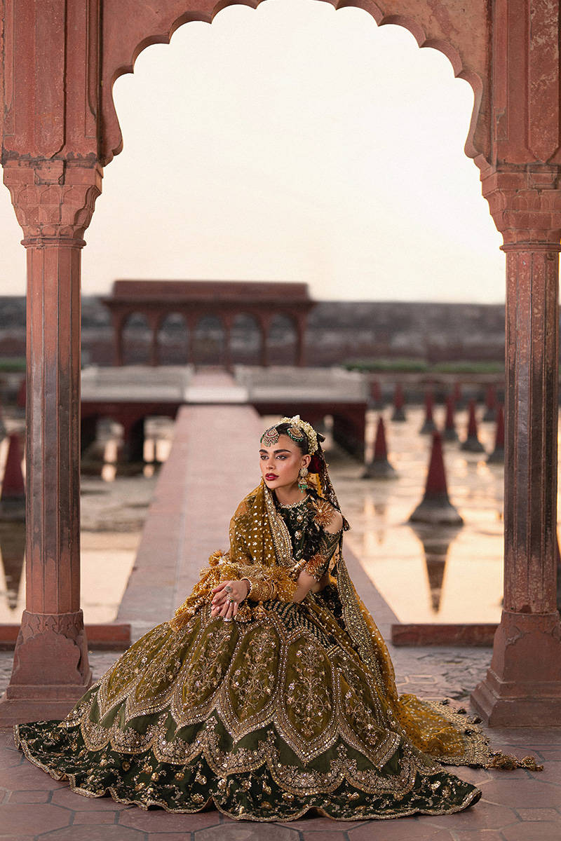 MNR | 3 Piece Unstitched Embroidered Raw Silk Lehenga | Afsana