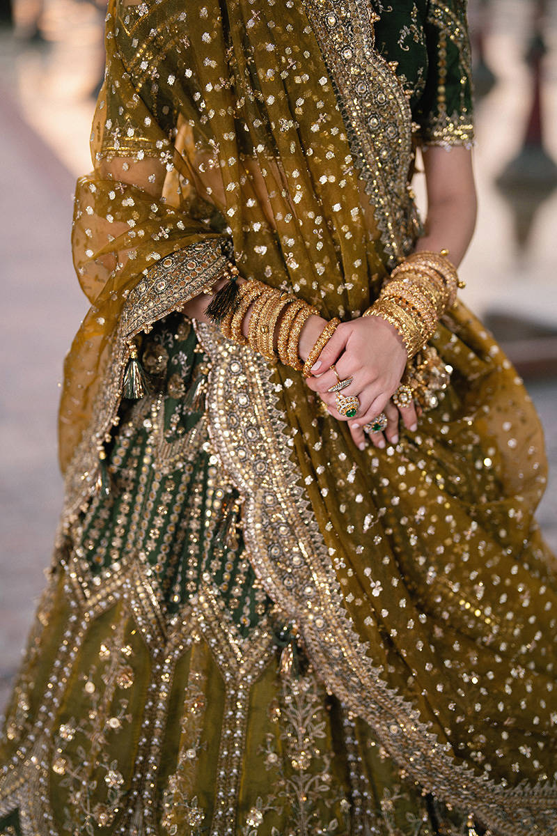 MNR | 3 Piece Unstitched Embroidered Raw Silk Lehenga | Afsana