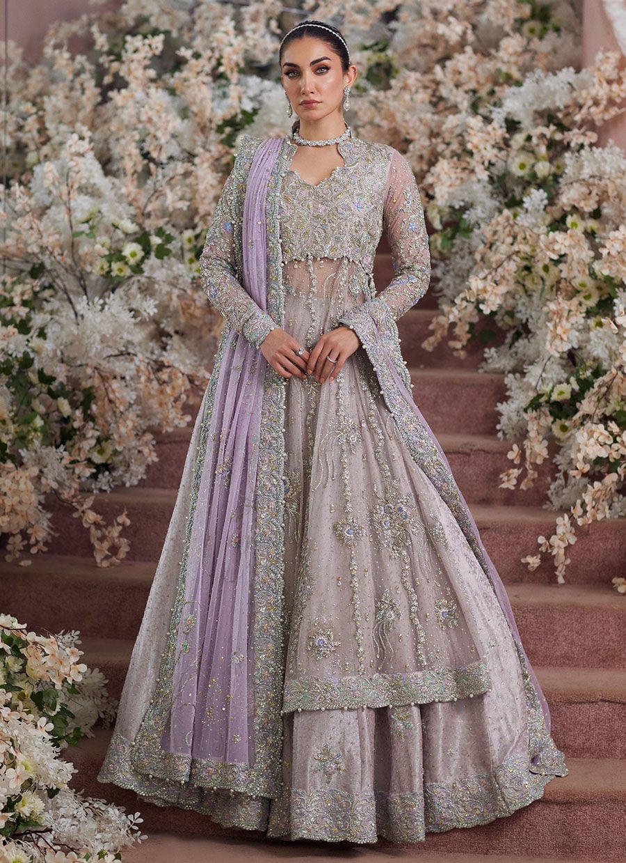 Farah Talib | 3 Piece Unstitched Embroidered Bridal Dress | Elanur Lilac