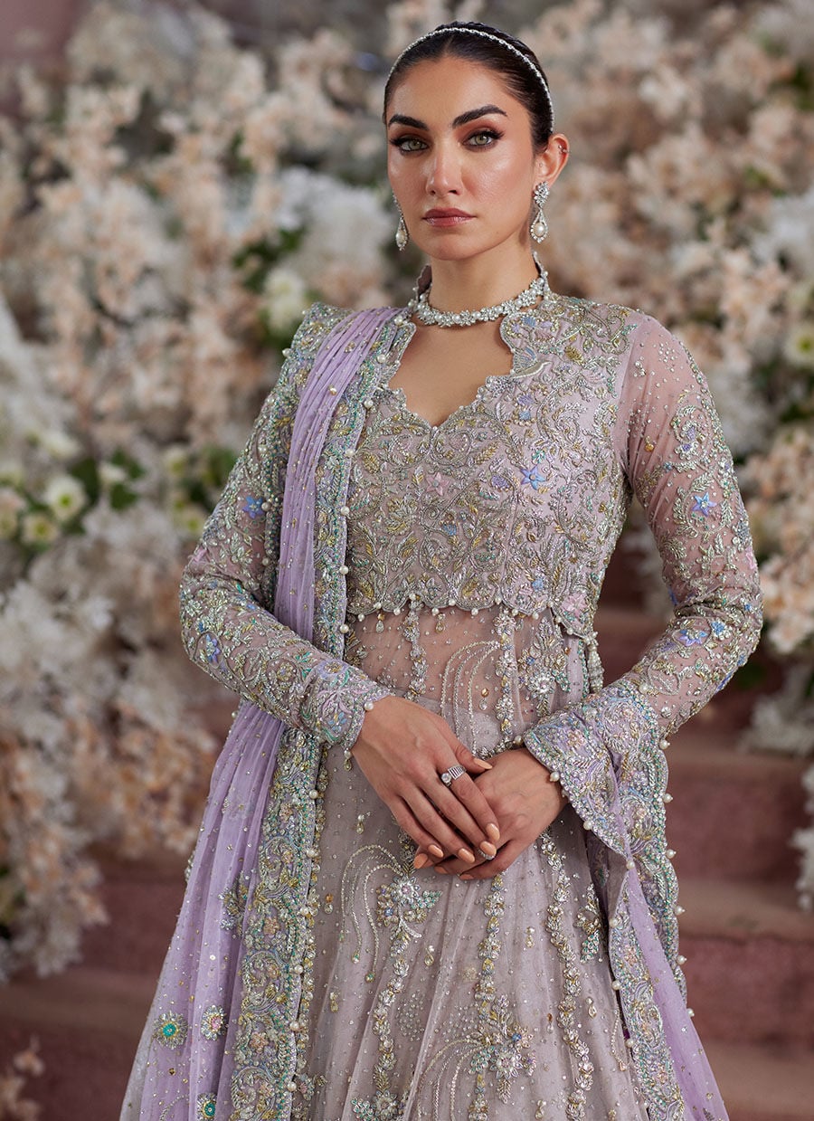 Farah Talib | 3 Piece Unstitched Embroidered Bridal Dress | Elanur Lilac