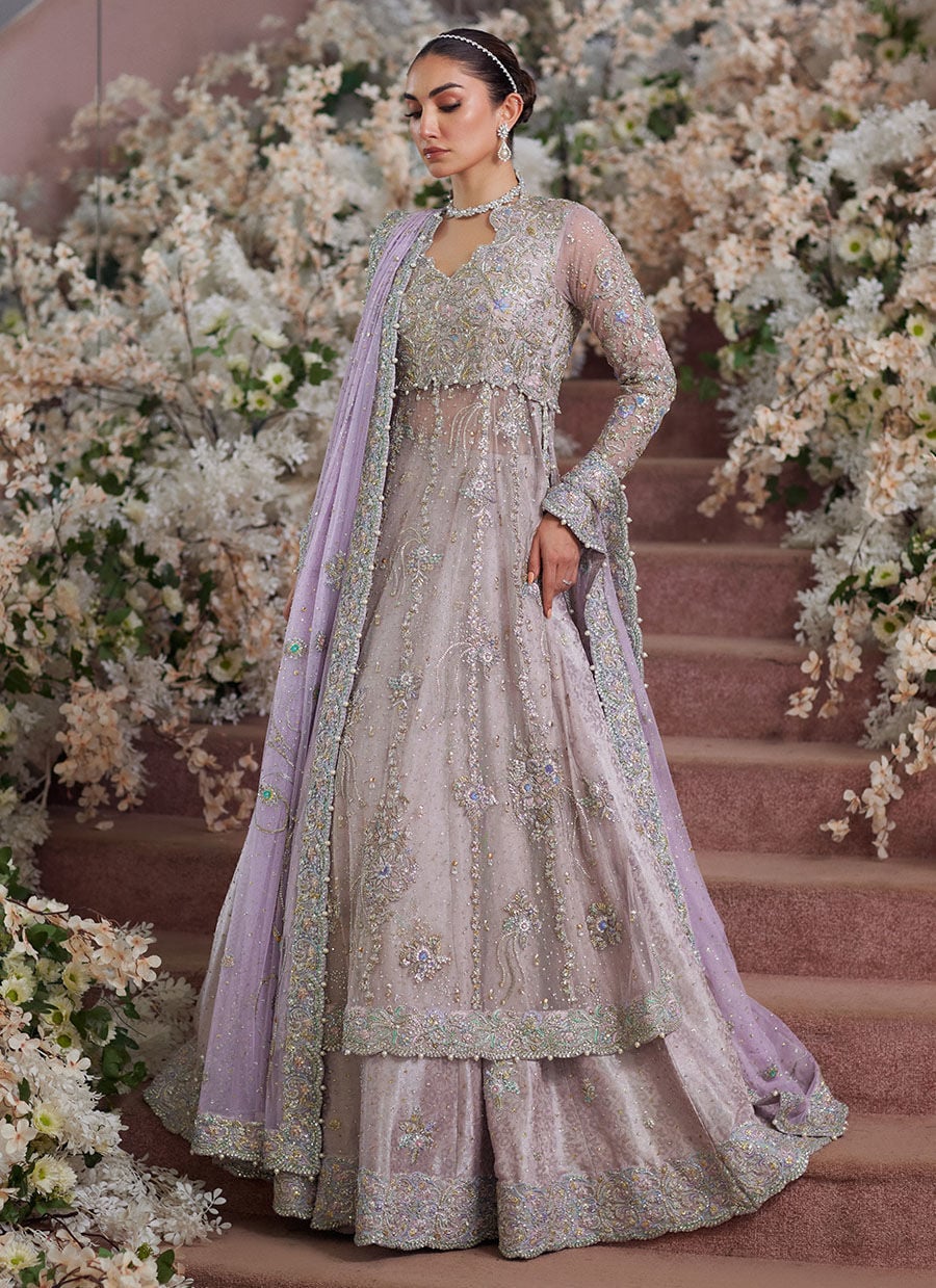 Farah Talib | 3 Piece Unstitched Embroidered Bridal Dress | Elanur Lilac