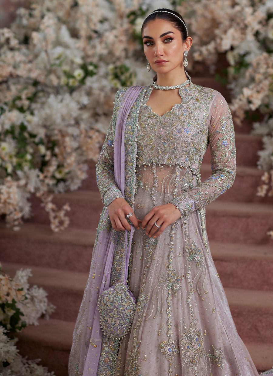 Farah Talib | 3 Piece Unstitched Embroidered Bridal Dress | Elanur Lilac