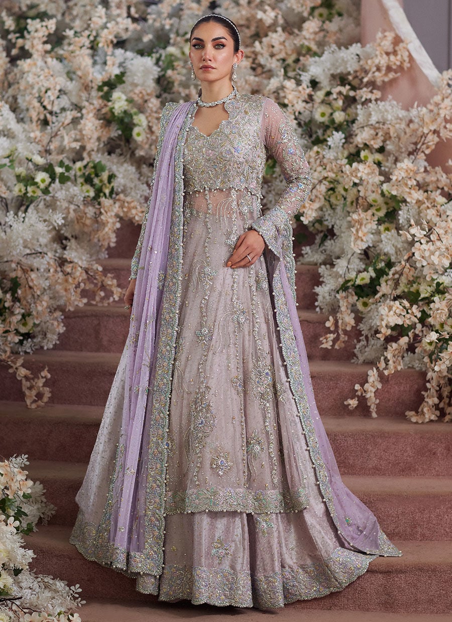 Farah Talib | 3 Piece Unstitched Embroidered Bridal Dress | Elanur Lilac