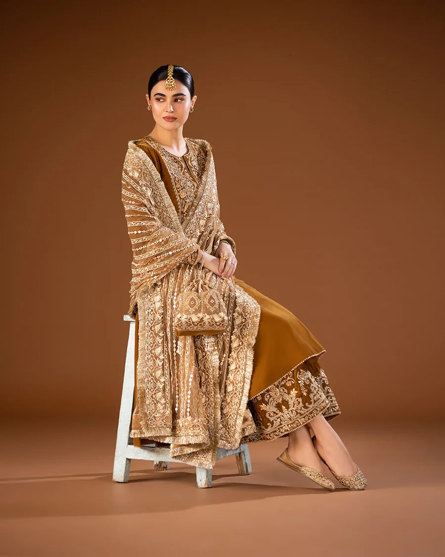 Faiza Saqlain | 3 Piece Unstitched Embroidered Tissue Silk | Maah Paara