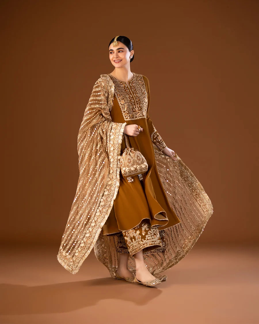 Faiza Saqlain | 3 Piece Unstitched Embroidered Tissue Silk | Maah Paara