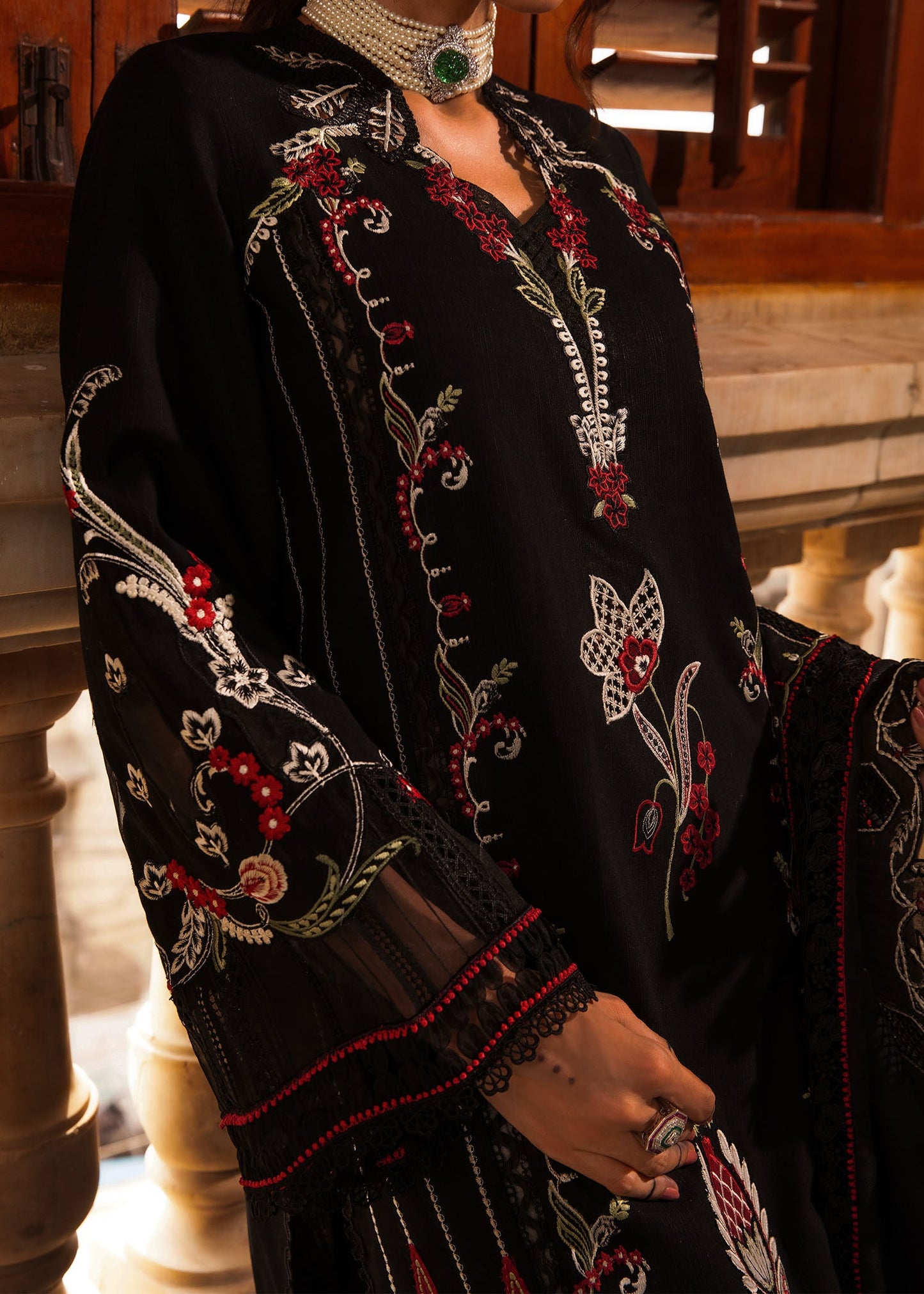 Crimson | 3 Piece Unstitched Embroidered Lawn | Meenakari | CWTR24-D5