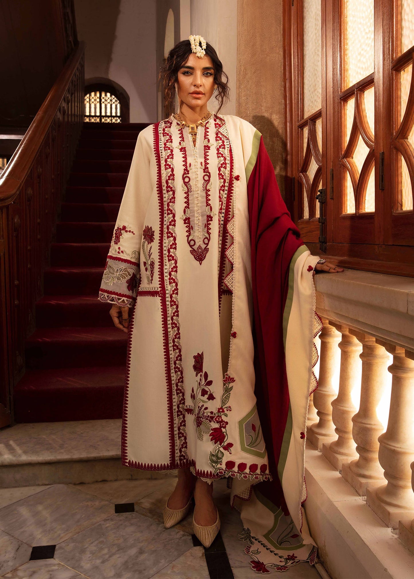 Crimson | Unstitched Embroidered Lawn with Shawl | Musafir CWTR24-D6