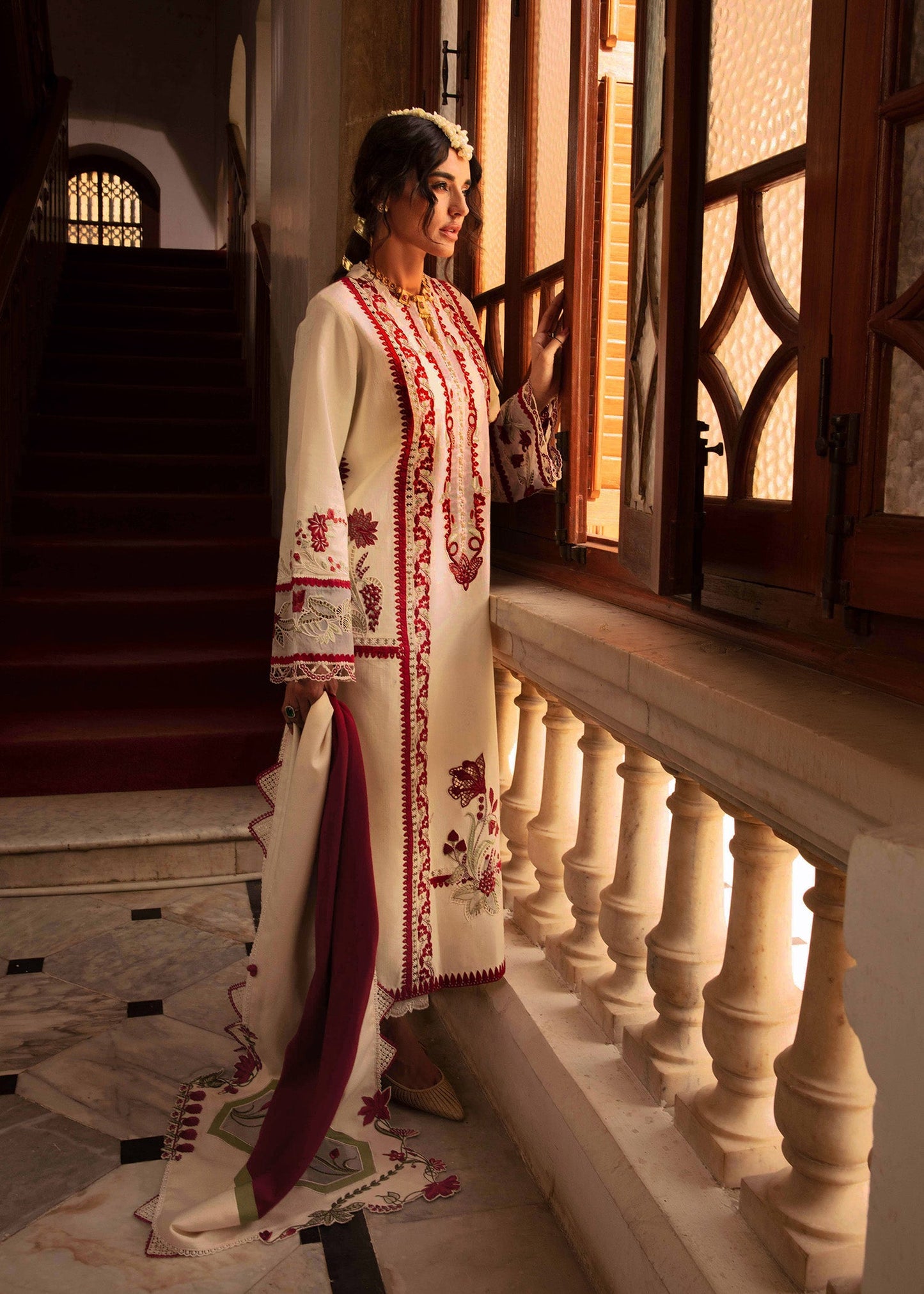 Crimson | Unstitched Embroidered Lawn with Shawl | Musafir CWTR24-D6