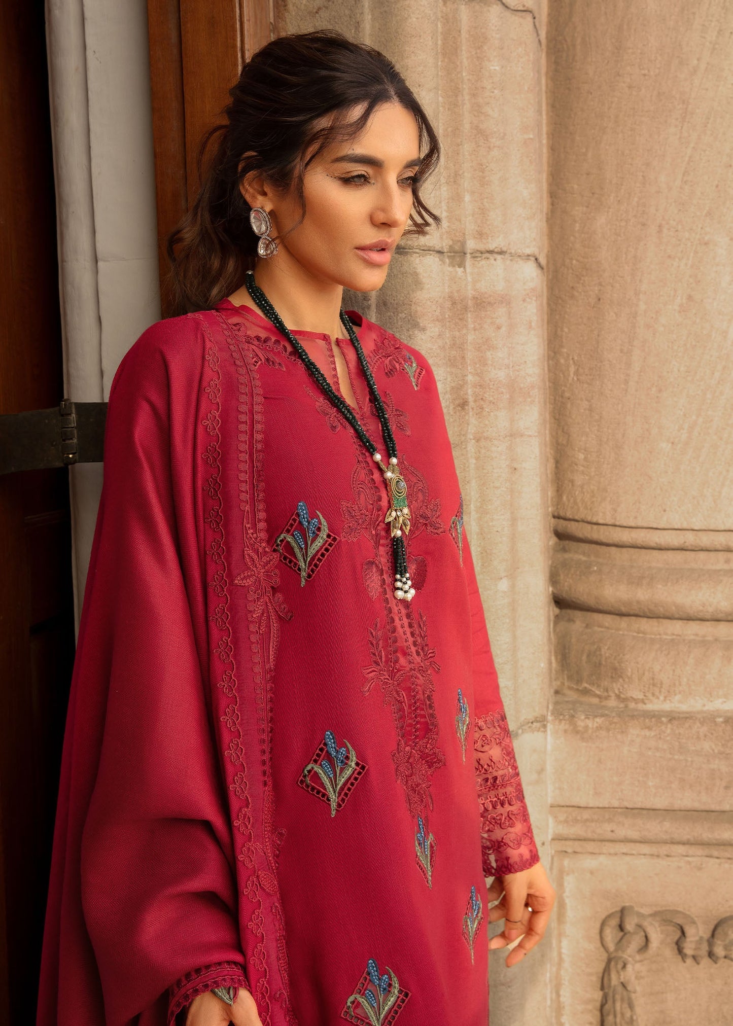 Crimson | Unstitched Embroidered Front with Organza | Jurao ka Kaam